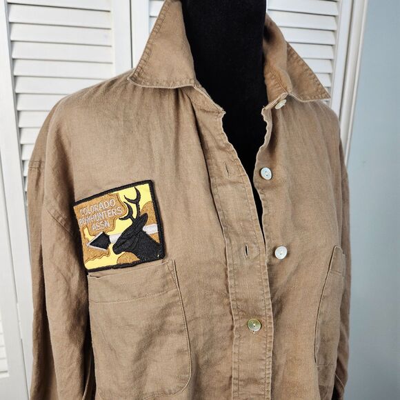 Rafaella 100% Linen Utility Shirt Relaxed Fit Rugged Workwear Chic size S/M - Picture 2 of 10